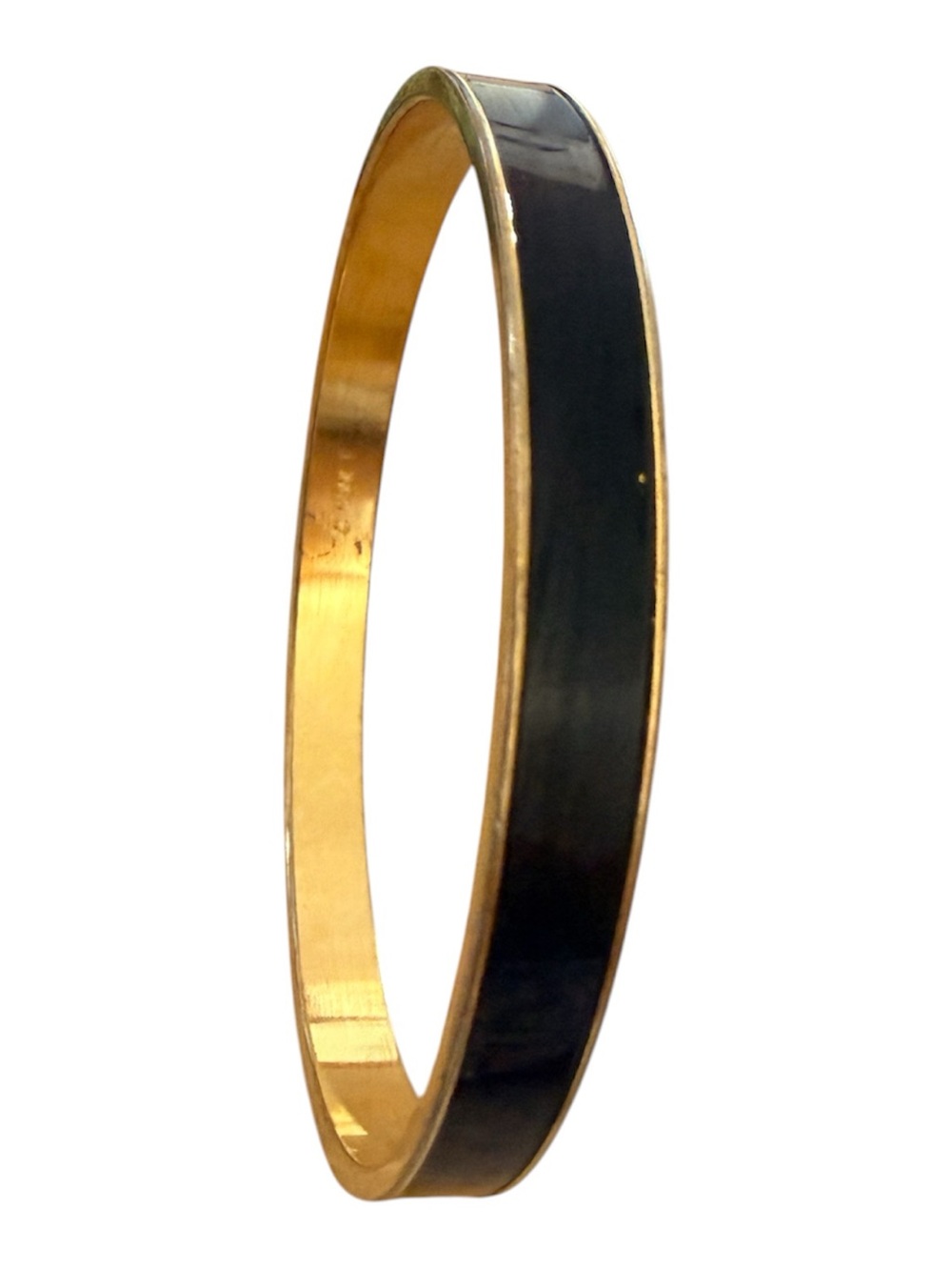 Vintage Monet Black Enamel & Gold-Tone Bangle Bracelet 1955-1970